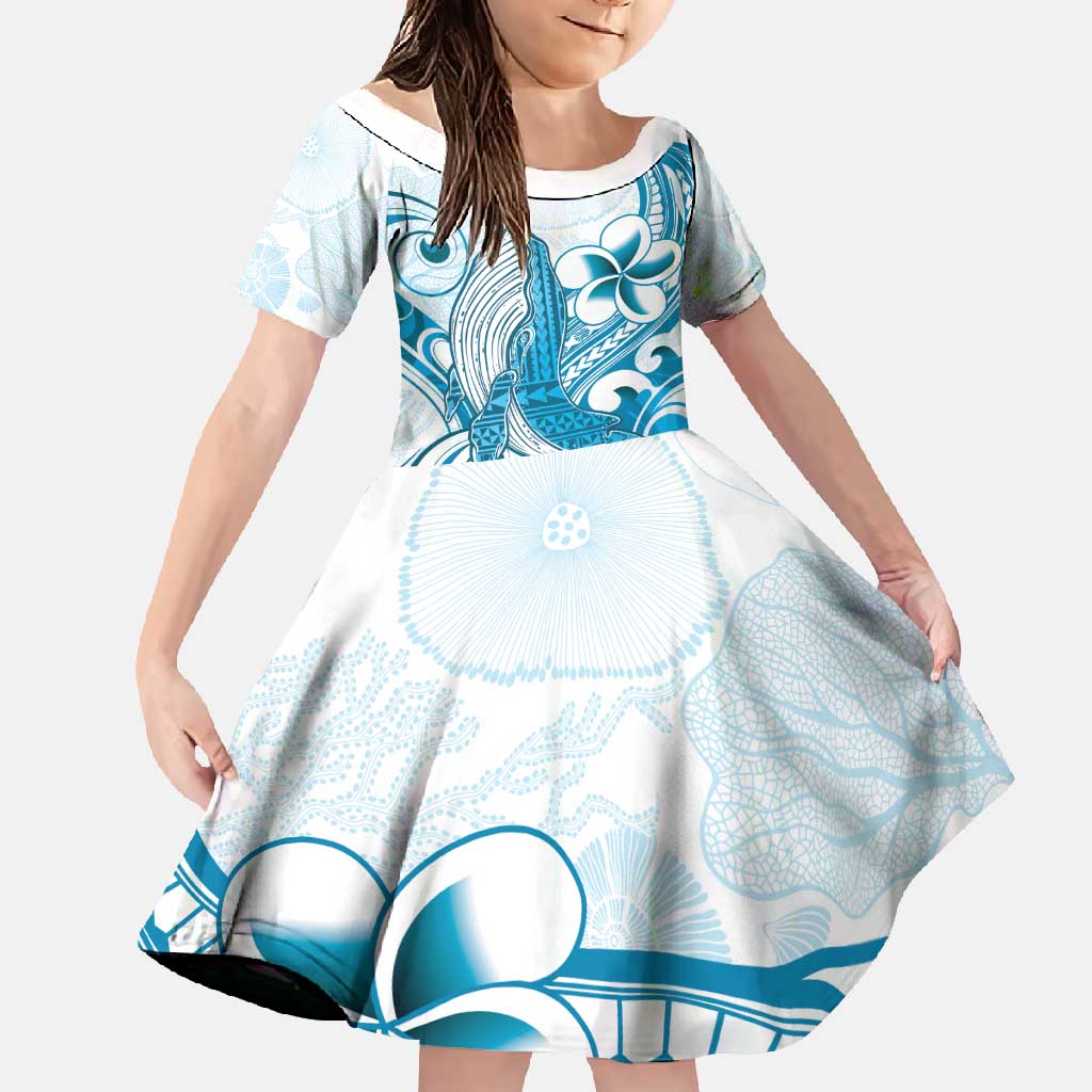 Blue Hawaii Humpback Whale Family Matching Tank Maxi Dress and Hawaiian Shirt Polynesian Tribal Ocean Vibes LT14 Daughter's Dress Blue - Polynesian Pride