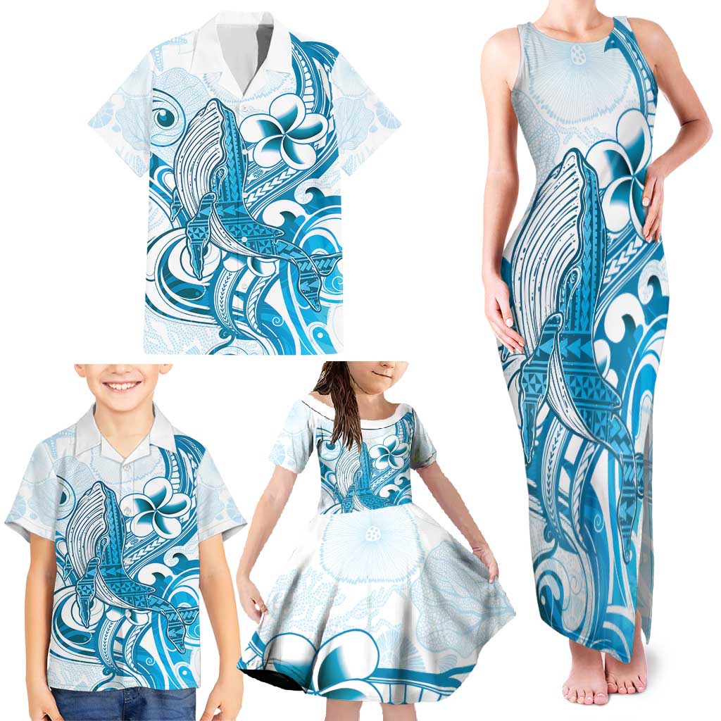 Blue Hawaii Humpback Whale Family Matching Tank Maxi Dress and Hawaiian Shirt Polynesian Tribal Ocean Vibes LT14 - Polynesian Pride