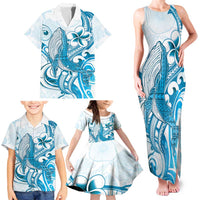 Blue Hawaii Humpback Whale Family Matching Tank Maxi Dress and Hawaiian Shirt Polynesian Tribal Ocean Vibes LT14 - Polynesian Pride