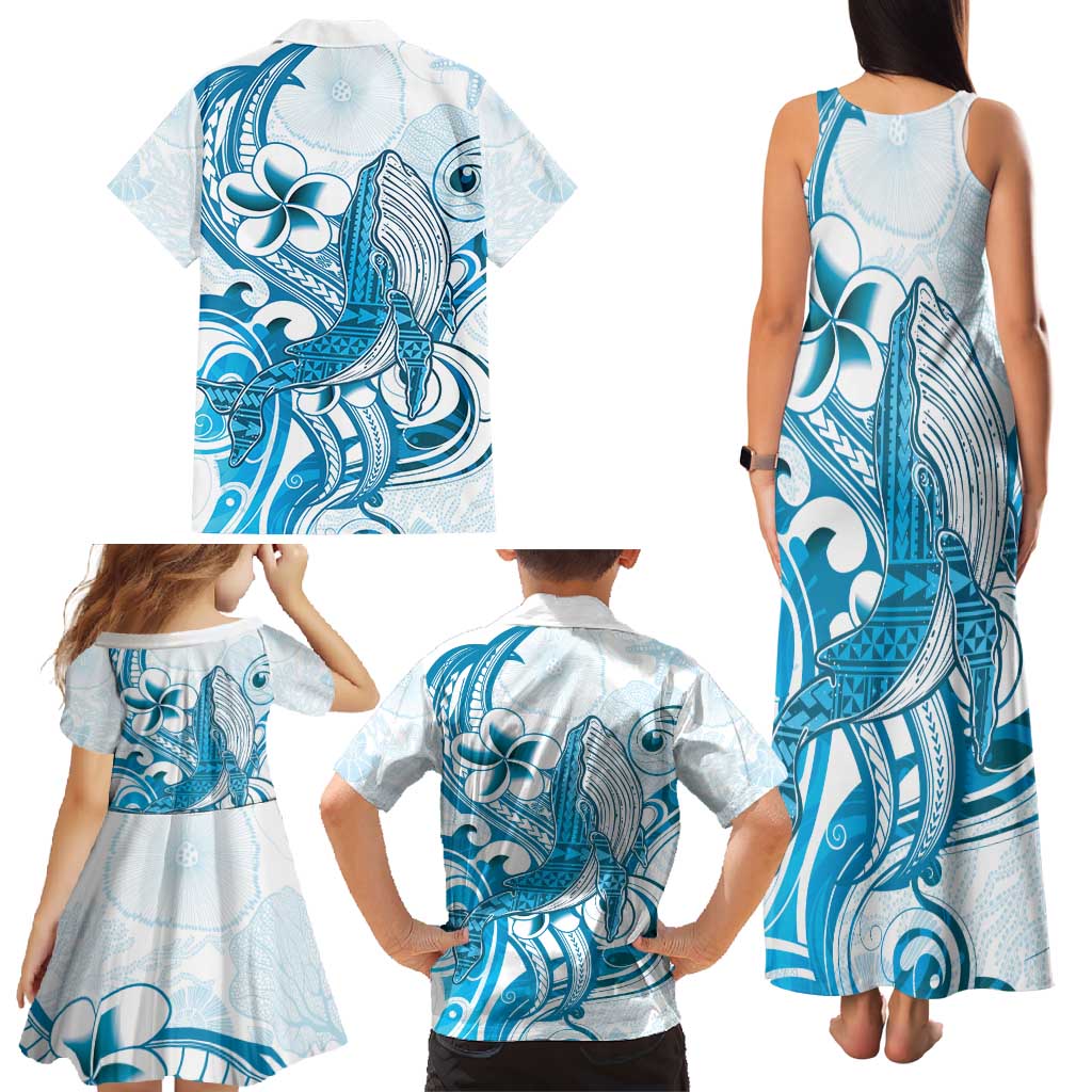 Blue Hawaii Humpback Whale Family Matching Tank Maxi Dress and Hawaiian Shirt Polynesian Tribal Ocean Vibes LT14 - Polynesian Pride