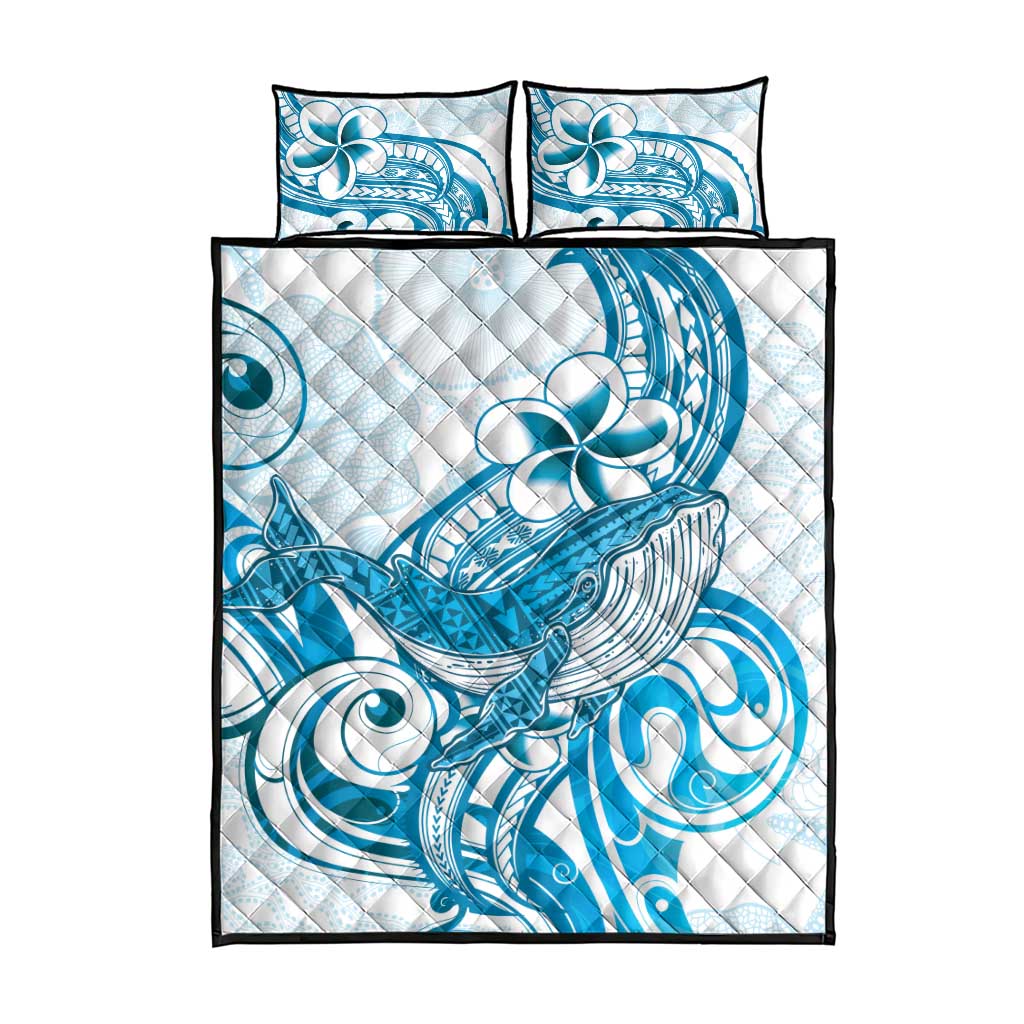 Blue Hawaii Humpback Whale Quilt Bed Set Polynesian Tribal Ocean Vibes