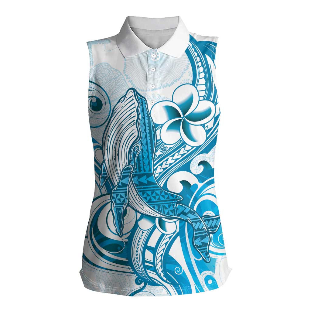 Blue Hawaii Humpback Whale Women Sleeveless Polo Shirt Polynesian Tribal Ocean Vibes