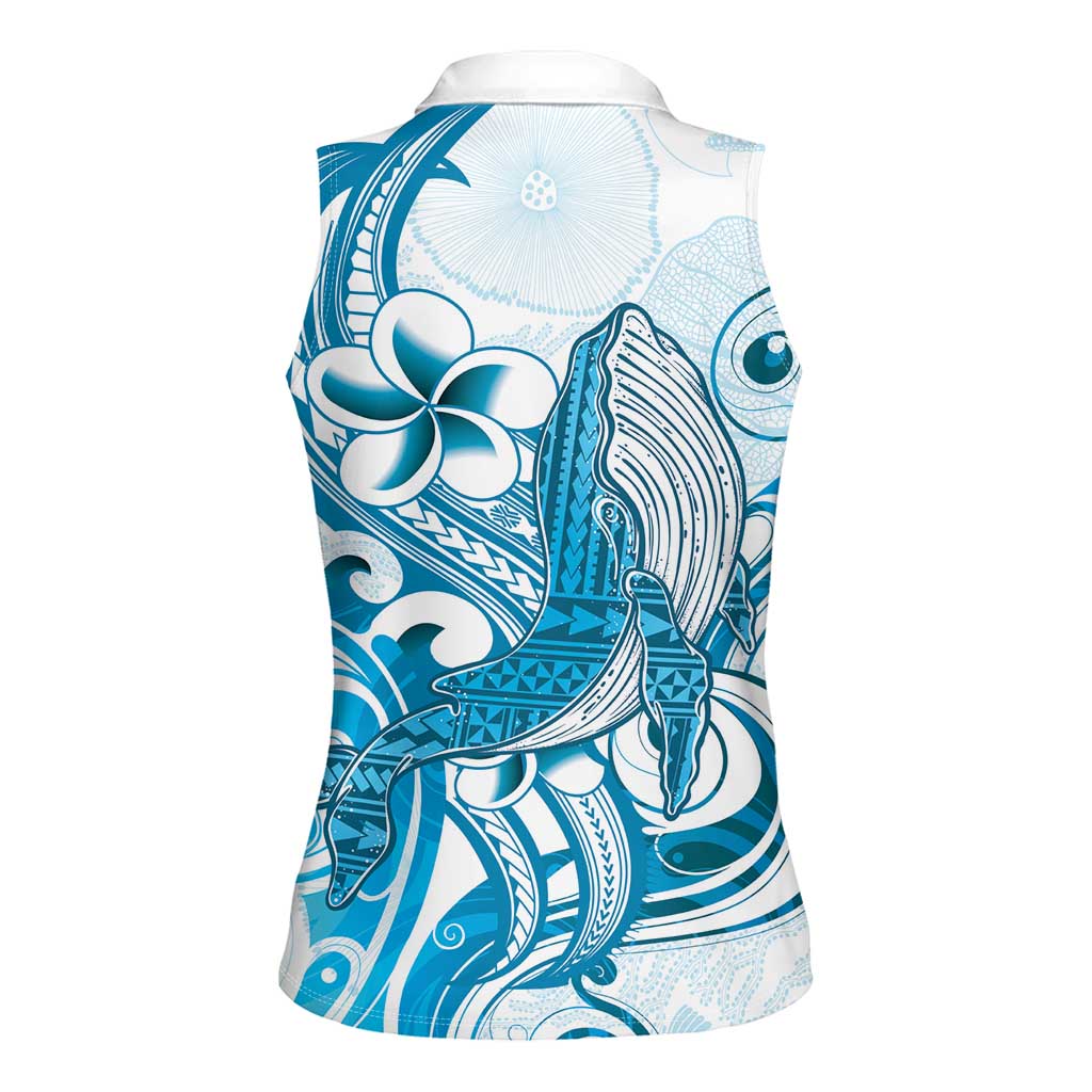 Blue Hawaii Humpback Whale Women Sleeveless Polo Shirt Polynesian Tribal Ocean Vibes