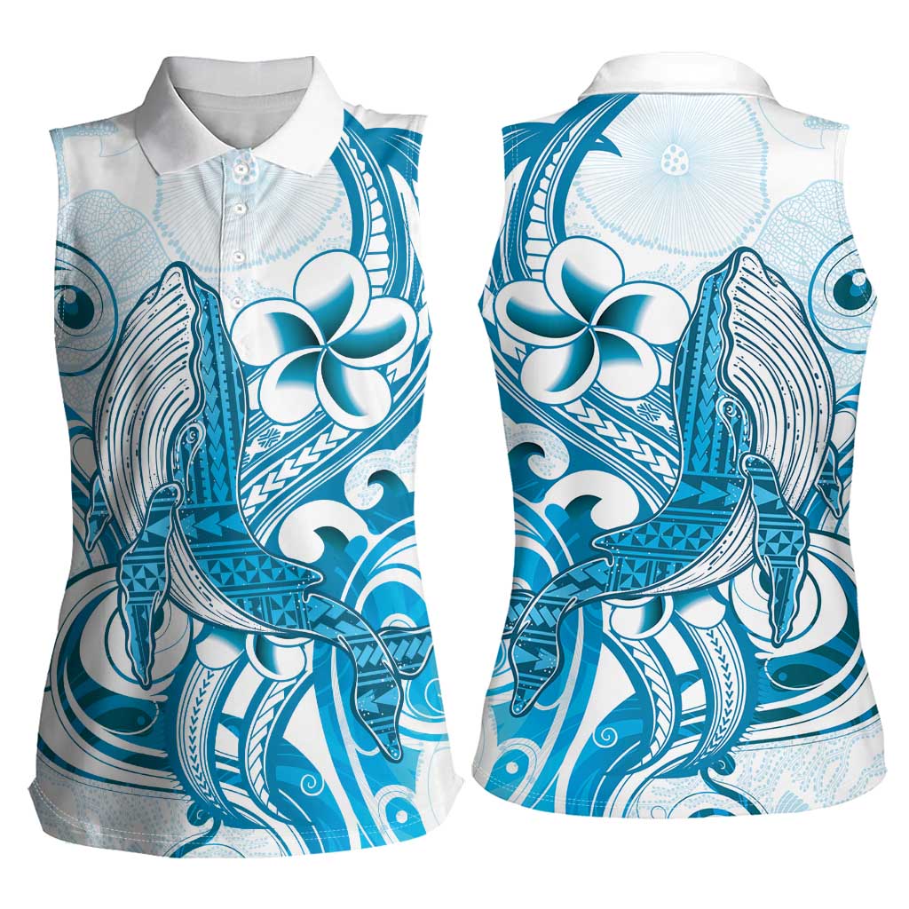 Blue Hawaii Humpback Whale Women Sleeveless Polo Shirt Polynesian Tribal Ocean Vibes