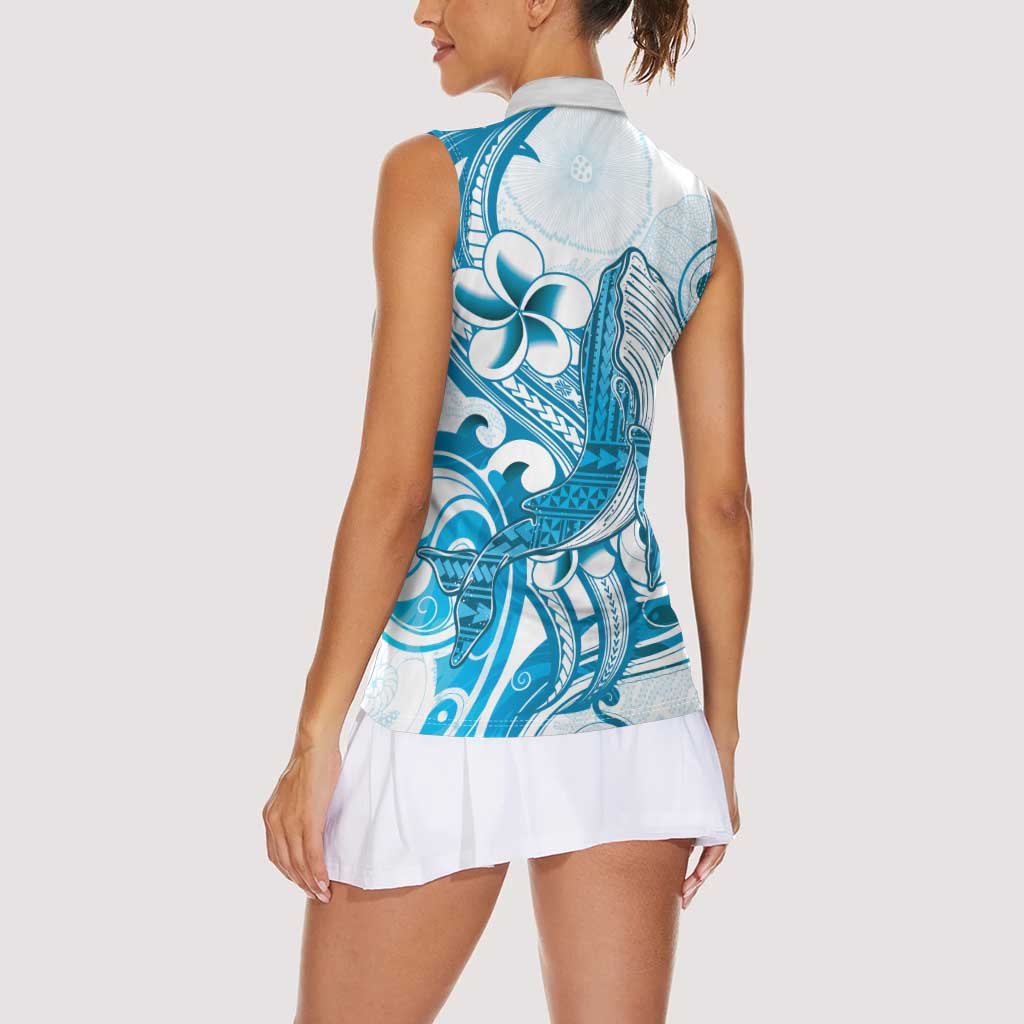 Blue Hawaii Humpback Whale Women Sleeveless Polo Shirt Polynesian Tribal Ocean Vibes