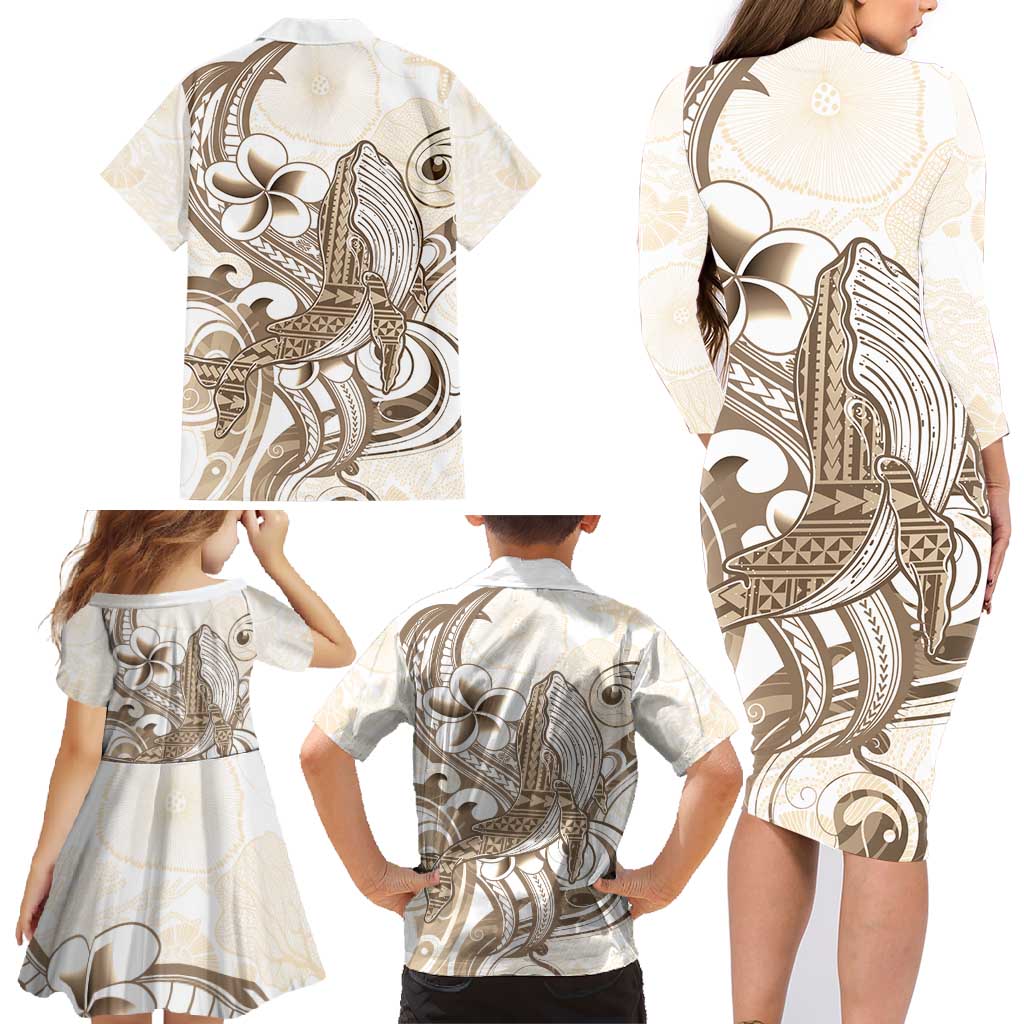 Brown Hawaii Humpback Whale Family Matching Long Sleeve Bodycon Dress and Hawaiian Shirt Polynesian Tribal Ocean Vibes LT14 - Polynesian Pride