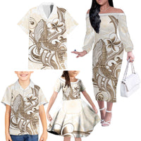 Brown Hawaii Humpback Whale Family Matching Off The Shoulder Long Sleeve Dress and Hawaiian Shirt Polynesian Tribal Ocean Vibes LT14 - Polynesian Pride