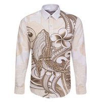 Brown Hawaii Humpback Whale Family Matching Off The Shoulder Long Sleeve Dress and Hawaiian Shirt Polynesian Tribal Ocean Vibes LT14 Dad's Shirt - Long Sleeve Brown - Polynesian Pride