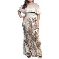 Brown Hawaii Humpback Whale Family Matching Off Shoulder Maxi Dress and Hawaiian Shirt Polynesian Tribal Ocean Vibes LT14 Mom's Dress Brown - Polynesian Pride