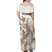 Brown Hawaii Humpback Whale Family Matching Off Shoulder Maxi Dress and Hawaiian Shirt Polynesian Tribal Ocean Vibes LT14 - Polynesian Pride