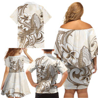 Brown Hawaii Humpback Whale Family Matching Off Shoulder Short Dress and Hawaiian Shirt Polynesian Tribal Ocean Vibes LT14 - Polynesian Pride