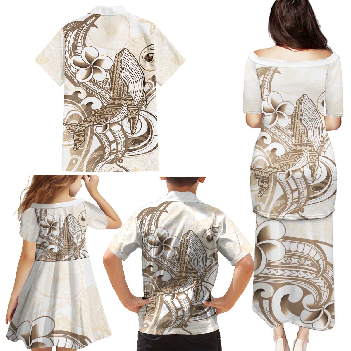 Brown Hawaii Humpback Whale Family Matching Puletasi and Hawaiian Shirt Polynesian Tribal Ocean Vibes LT14 - Polynesian Pride