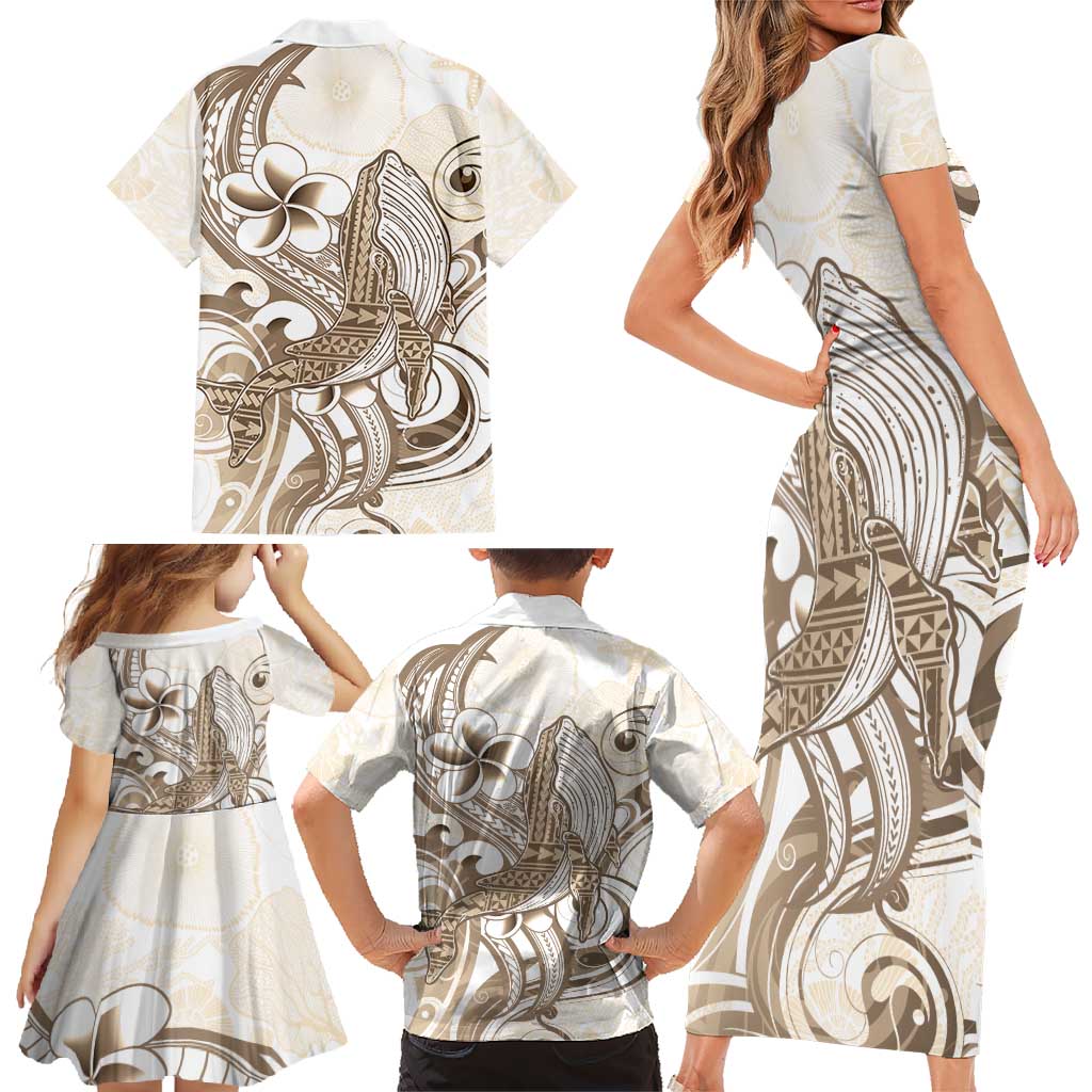 Brown Hawaii Humpback Whale Family Matching Short Sleeve Bodycon Dress and Hawaiian Shirt Polynesian Tribal Ocean Vibes LT14 - Polynesian Pride
