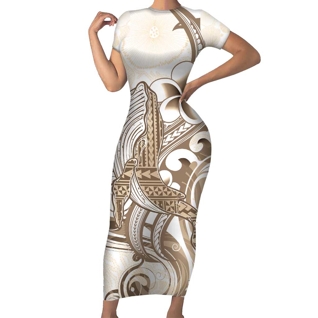 Brown Hawaii Humpback Whale Family Matching Short Sleeve Bodycon Dress and Hawaiian Shirt Polynesian Tribal Ocean Vibes LT14 Mom's Dress Brown - Polynesian Pride