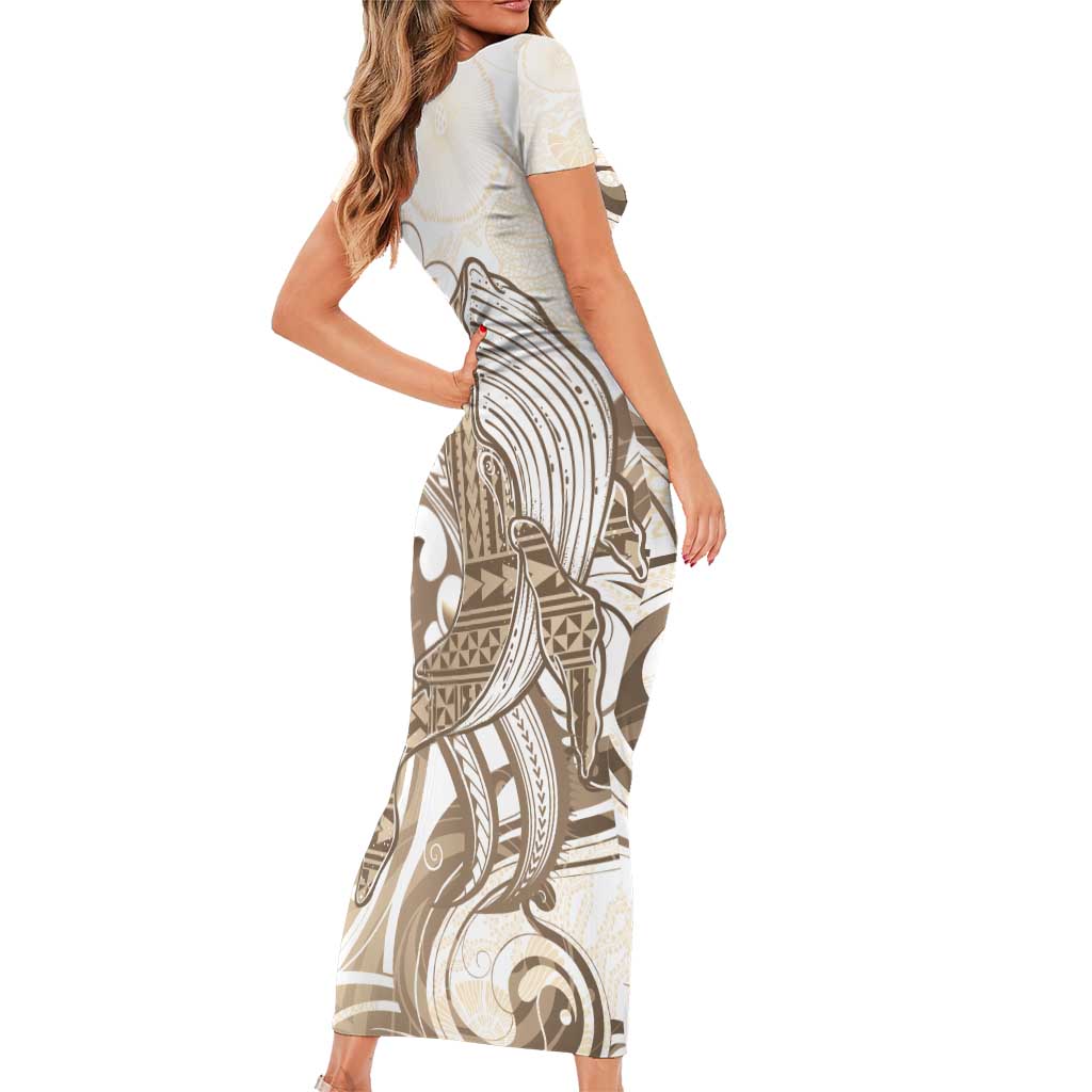 Brown Hawaii Humpback Whale Family Matching Short Sleeve Bodycon Dress and Hawaiian Shirt Polynesian Tribal Ocean Vibes LT14 - Polynesian Pride