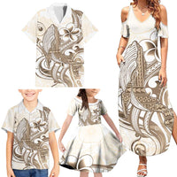 Brown Hawaii Humpback Whale Family Matching Summer Maxi Dress and Hawaiian Shirt Polynesian Tribal Ocean Vibes LT14 - Polynesian Pride