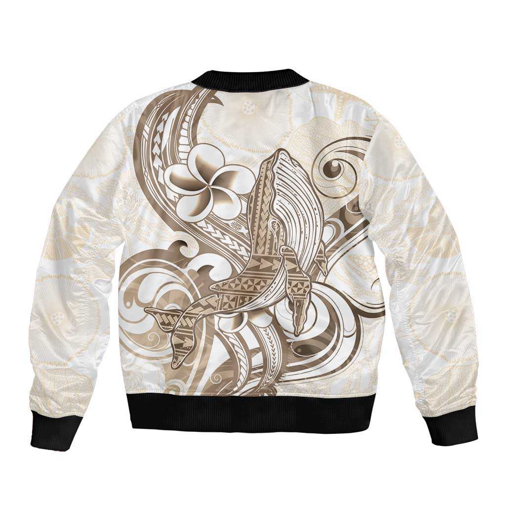 Brown Hawaii Humpback Whale Sleeve Zip Bomber Jacket Polynesian Tribal Ocean Vibes