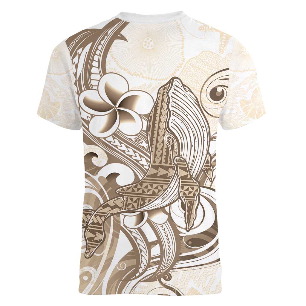 Brown Hawaii Humpback Whale Women V-Neck T-Shirt Polynesian Tribal Ocean Vibes