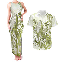 Lime Green Hawaii Couples Matching Tank Maxi Dress and Hawaiian Shirt Humpback Whale Tattoo Polynesian Tribal Ocean Vibes