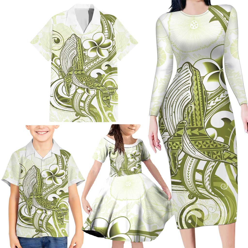 Lime Green Hawaii Family Matching Long Sleeve Bodycon Dress and Hawaiian Shirt Humpback Whale Tattoo Polynesian Tribal Ocean Vibes LT14 - Polynesian Pride