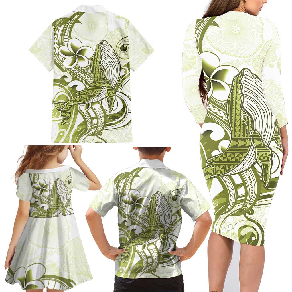 Lime Green Hawaii Family Matching Long Sleeve Bodycon Dress and Hawaiian Shirt Humpback Whale Tattoo Polynesian Tribal Ocean Vibes LT14 - Polynesian Pride