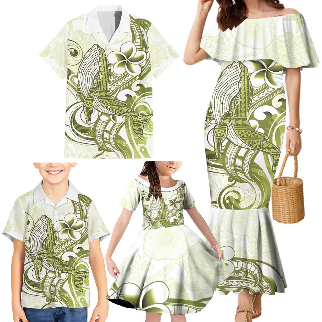 Lime Green Hawaii Family Matching Mermaid Dress and Hawaiian Shirt Humpback Whale Tattoo Polynesian Tribal Ocean Vibes LT14 - Polynesian Pride