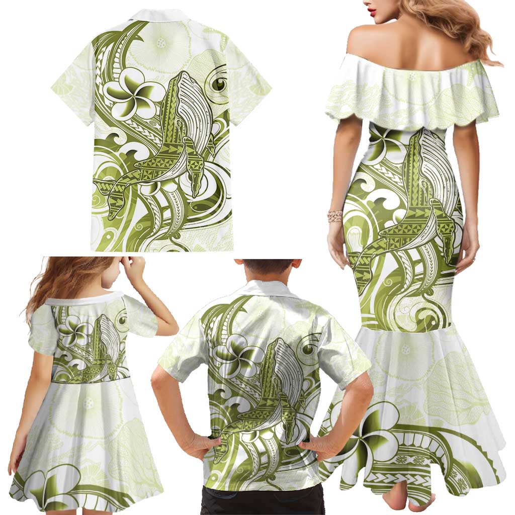 Lime Green Hawaii Family Matching Mermaid Dress and Hawaiian Shirt Humpback Whale Tattoo Polynesian Tribal Ocean Vibes LT14 - Polynesian Pride