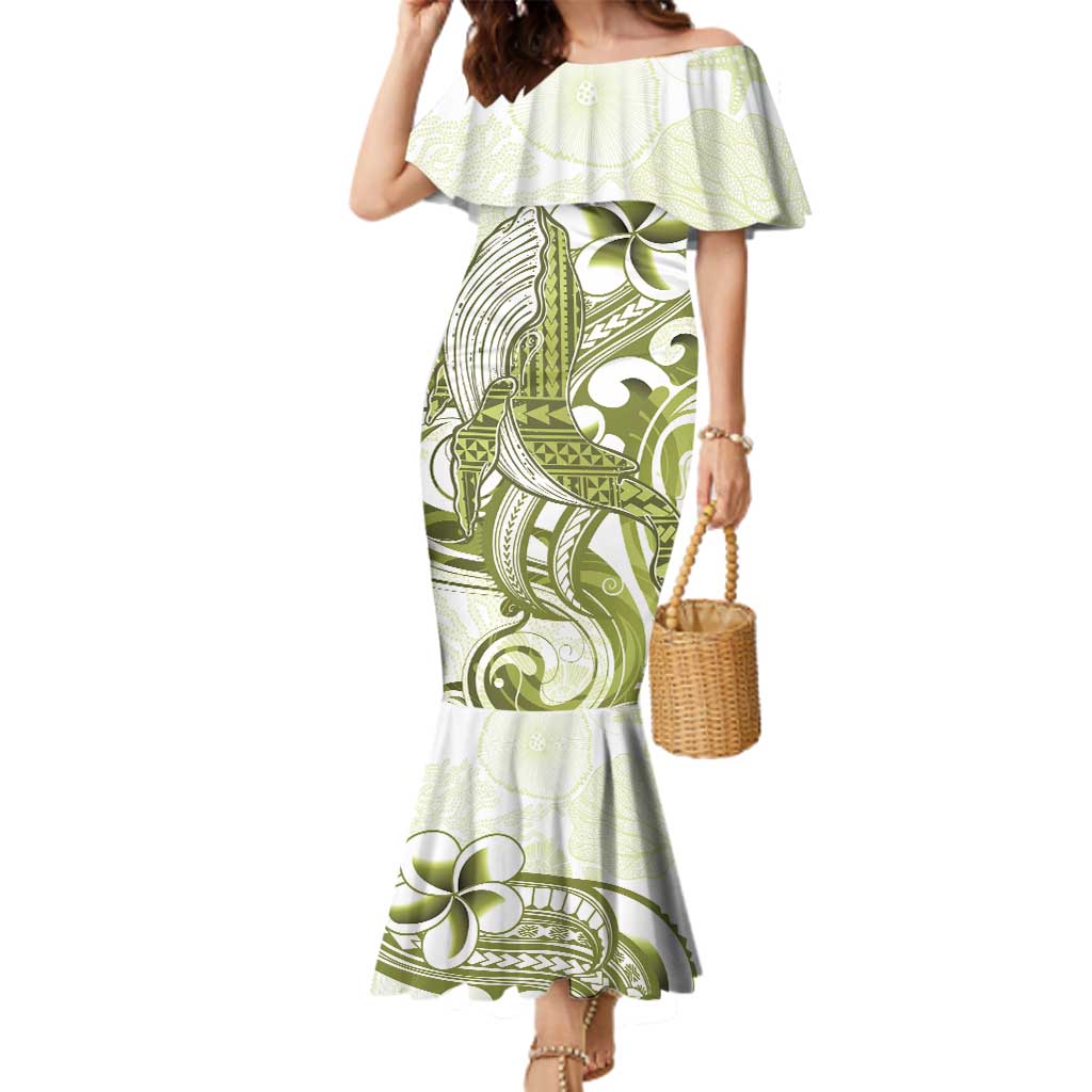 Lime Green Hawaii Family Matching Mermaid Dress and Hawaiian Shirt Humpback Whale Tattoo Polynesian Tribal Ocean Vibes LT14 Mom's Dress Lime Green - Polynesian Pride