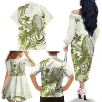 Lime Green Hawaii Family Matching Off The Shoulder Long Sleeve Dress and Hawaiian Shirt Humpback Whale Tattoo Polynesian Tribal Ocean Vibes LT14 - Polynesian Pride