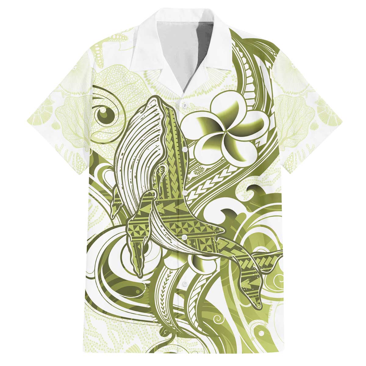 Lime Green Hawaii Family Matching Off The Shoulder Long Sleeve Dress and Hawaiian Shirt Humpback Whale Tattoo Polynesian Tribal Ocean Vibes LT14 Dad's Shirt - Short Sleeve Lime Green - Polynesian Pride