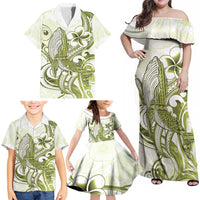 Lime Green Hawaii Family Matching Off Shoulder Maxi Dress and Hawaiian Shirt Humpback Whale Tattoo Polynesian Tribal Ocean Vibes LT14 - Polynesian Pride