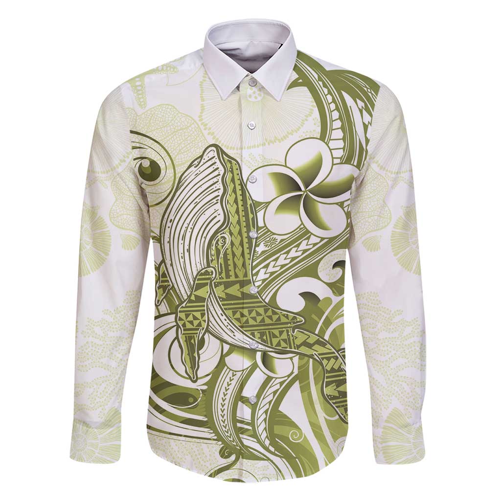 Lime Green Hawaii Family Matching Off Shoulder Maxi Dress and Hawaiian Shirt Humpback Whale Tattoo Polynesian Tribal Ocean Vibes LT14 Dad's Shirt - Long Sleeve Lime Green - Polynesian Pride