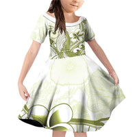 Lime Green Hawaii Family Matching Off Shoulder Short Dress and Hawaiian Shirt Humpback Whale Tattoo Polynesian Tribal Ocean Vibes LT14 Daughter's Dress Lime Green - Polynesian Pride