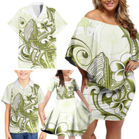 Lime Green Hawaii Family Matching Off Shoulder Short Dress and Hawaiian Shirt Humpback Whale Tattoo Polynesian Tribal Ocean Vibes LT14 - Polynesian Pride
