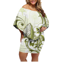 Lime Green Hawaii Family Matching Off Shoulder Short Dress and Hawaiian Shirt Humpback Whale Tattoo Polynesian Tribal Ocean Vibes LT14 Mom's Dress Lime Green - Polynesian Pride