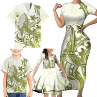 Lime Green Hawaii Family Matching Short Sleeve Bodycon Dress and Hawaiian Shirt Humpback Whale Tattoo Polynesian Tribal Ocean Vibes LT14 - Polynesian Pride