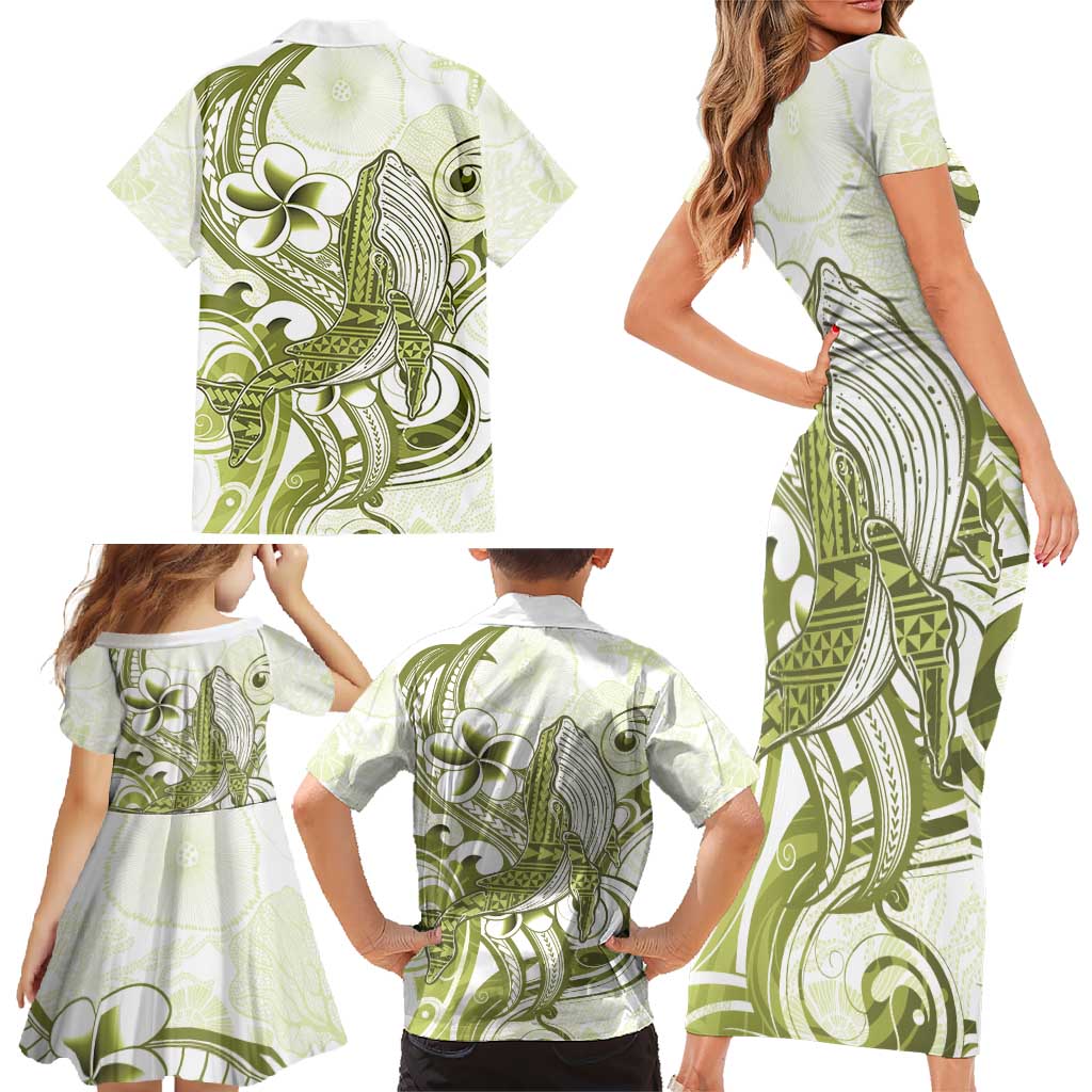 Lime Green Hawaii Family Matching Short Sleeve Bodycon Dress and Hawaiian Shirt Humpback Whale Tattoo Polynesian Tribal Ocean Vibes LT14 - Polynesian Pride
