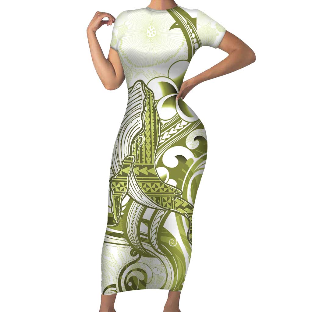 Lime Green Hawaii Family Matching Short Sleeve Bodycon Dress and Hawaiian Shirt Humpback Whale Tattoo Polynesian Tribal Ocean Vibes LT14 Mom's Dress Lime Green - Polynesian Pride