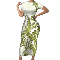 Lime Green Hawaii Family Matching Short Sleeve Bodycon Dress and Hawaiian Shirt Humpback Whale Tattoo Polynesian Tribal Ocean Vibes LT14 Mom's Dress Lime Green - Polynesian Pride