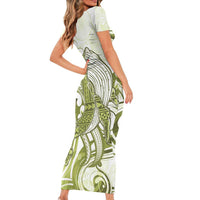 Lime Green Hawaii Family Matching Short Sleeve Bodycon Dress and Hawaiian Shirt Humpback Whale Tattoo Polynesian Tribal Ocean Vibes LT14 - Polynesian Pride