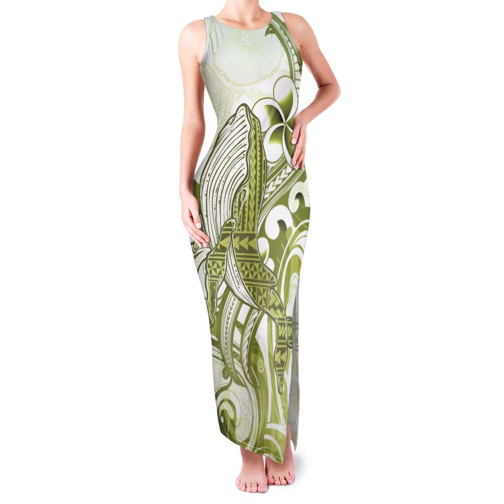 Lime Green Hawaii Family Matching Tank Maxi Dress and Hawaiian Shirt Humpback Whale Tattoo Polynesian Tribal Ocean Vibes LT14 Mom's Dress Lime Green - Polynesian Pride