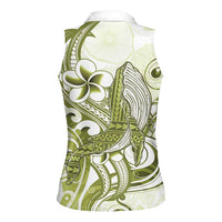 Lime Green Hawaii Women Sleeveless Polo Shirt Humpback Whale Tattoo Polynesian Tribal Ocean Vibes