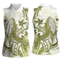 Lime Green Hawaii Women Sleeveless Polo Shirt Humpback Whale Tattoo Polynesian Tribal Ocean Vibes