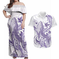 Purple Hawaii Couples Matching Off Shoulder Maxi Dress and Hawaiian Shirt Humpback Whale Tattoo Polynesian Tribal Ocean Vibes LT14 Purple - Polynesian Pride