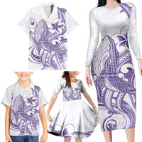 Purple Hawaii Family Matching Long Sleeve Bodycon Dress and Hawaiian Shirt Humpback Whale Tattoo Polynesian Tribal Ocean Vibes LT14 - Polynesian Pride