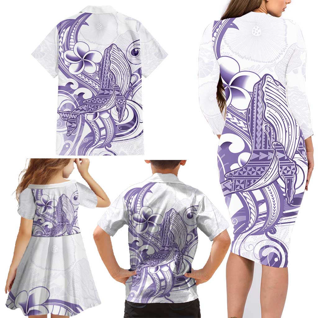 Purple Hawaii Family Matching Long Sleeve Bodycon Dress and Hawaiian Shirt Humpback Whale Tattoo Polynesian Tribal Ocean Vibes LT14 - Polynesian Pride