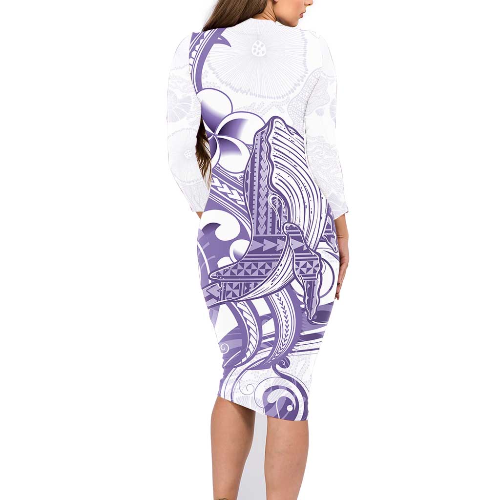 Purple Hawaii Family Matching Long Sleeve Bodycon Dress and Hawaiian Shirt Humpback Whale Tattoo Polynesian Tribal Ocean Vibes LT14 - Polynesian Pride