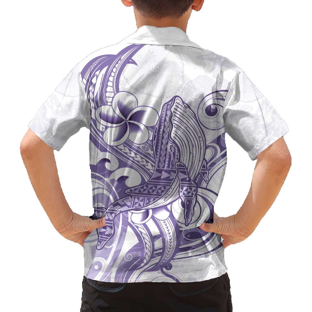 Purple Hawaii Family Matching Off The Shoulder Long Sleeve Dress and Hawaiian Shirt Humpback Whale Tattoo Polynesian Tribal Ocean Vibes LT14 - Polynesian Pride