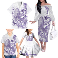 Purple Hawaii Family Matching Off The Shoulder Long Sleeve Dress and Hawaiian Shirt Humpback Whale Tattoo Polynesian Tribal Ocean Vibes LT14 - Polynesian Pride