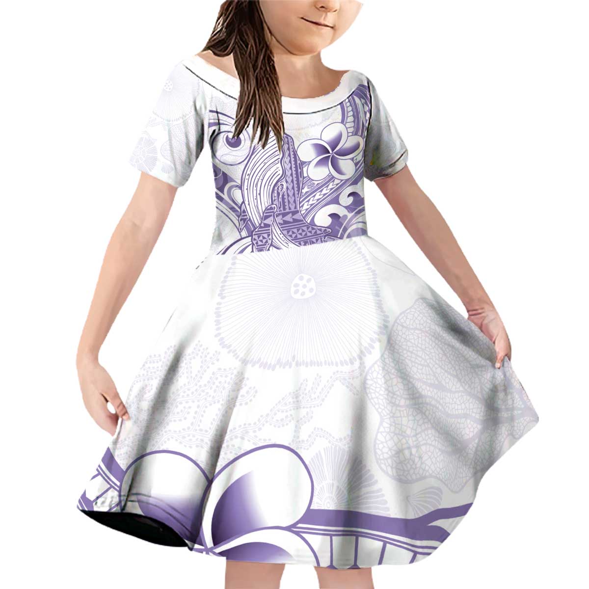 Purple Hawaii Family Matching Off Shoulder Short Dress and Hawaiian Shirt Humpback Whale Tattoo Polynesian Tribal Ocean Vibes LT14 Daughter's Dress Purple - Polynesian Pride